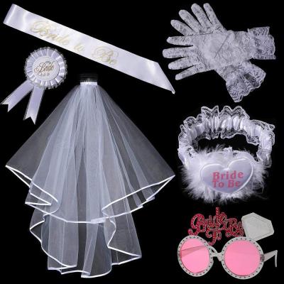 China Non-Toxic Bachelor Party Bride To Be Accessories Set Bride To Be Sash Glass Bridal Veil for sale