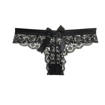 China Antibacterial Sexy Sheer Hot Sale Femal Underwear Lace G-String Lingerie Women Transparent Shorts for sale