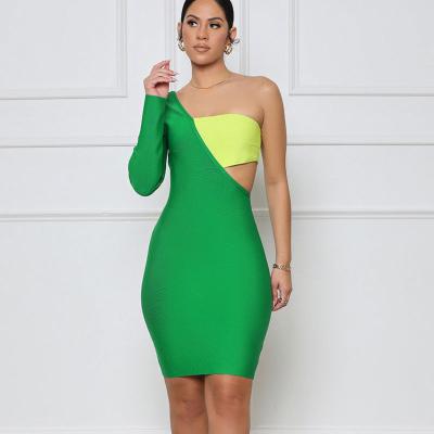 China Breathable Women's Casual One-Shoulder Dresses Summer Bodycon Hollow Out Wrap Mini Sexy Bodycon Dress For Party Club Backless Dress for sale