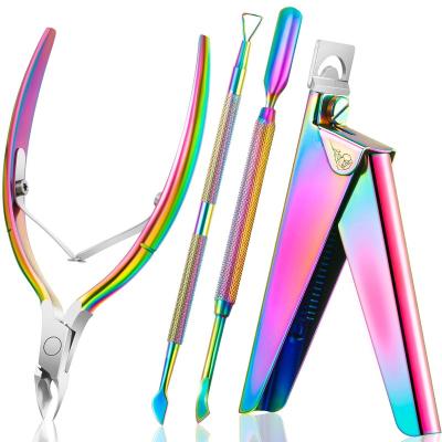 China Private Label 3 Color Stainless Steel Nail Cutter Cutting Edge Curved Nails Edge Strip Cutter Pedicure Nail Cutters for sale