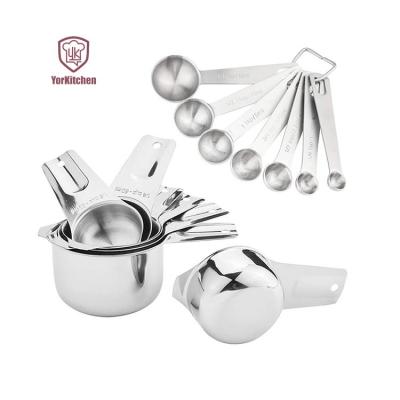 China Sustainable Measuring Cups Spoons Set 14 Piece Stainless Steel Metal Measuring Cup And Spoon Set for sale