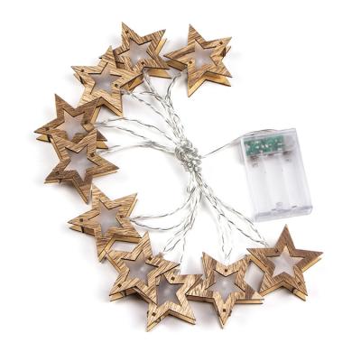 China String Light Christmas Decoration Lighting 3D LED Star Battery Operated Wooden String Light for sale