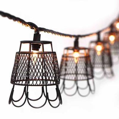 China String Light With Steel Mesh Lampshade 10 Count Mini Bulb 110V Outdoor Waterproof Black Metal Covers String Light for sale