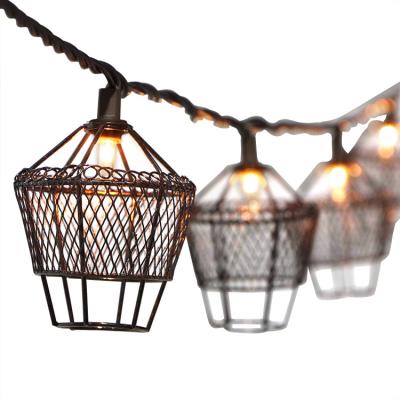 China String Light with Mesh Lampshade 110v Steel String Lights Outdoor Patio Holiday Lighting Mesh Lantern Incandescent String Lights Black for sale