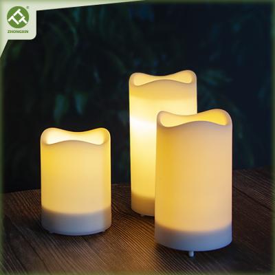 China Table Principal Set 12 Inch 3 LED Solar Warm White Flickering Pillar Shape Flameless Candles for sale