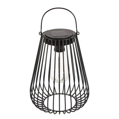 China Round ST64 Black Metal LED Bulbs Outdoor Wire Lantern Warm White Solar Garden Light for sale