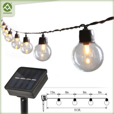 China 20 Count Decorative Warm White Hanging Bulb LED Patio Lights Outdoor Solar G40 String Light for sale