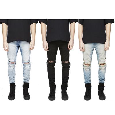 China Custom Anti-pilling Mens Jeans Pants Ripped Skinny Distressed Jeans Vintage Dust Two Hole Jeans For Men for sale