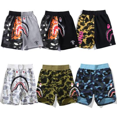 China 2022 fashion mens custom Bape QUICK DRY casual loose shark printing camouflage sports shorts with pockets for sale