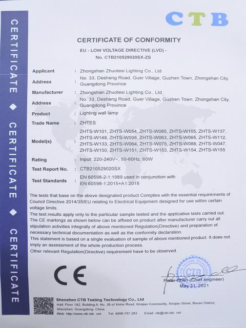 CE - Zhongshan Zhuotesi Lighting Co., Ltd.