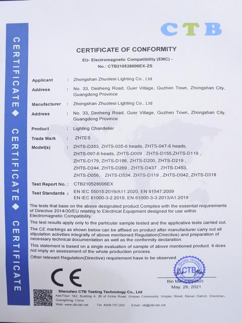 CE - Zhongshan Zhuotesi Lighting Co., Ltd.