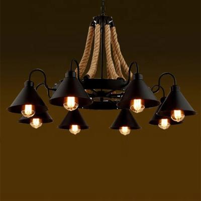 China Large Modern Classic Black Wrought Iron Rope With Chains Hanging Chandelier Light for sale