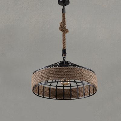 China Retro Living Room Hemp Rope Iron Black Industrial Design Creative Led Pendant Lamp for sale