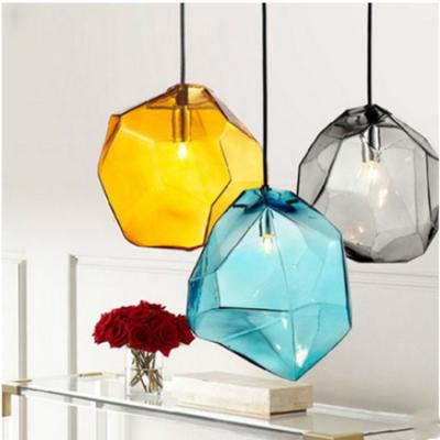 China Living Room Stone Shape Colored Glass Light Fixture Modern Led Pendant Lighting for sale