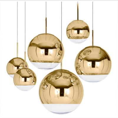 China Simple Living Room Staircase Hotel Plated Modern Silver Gold Glass Ball Pendant Lamp for sale