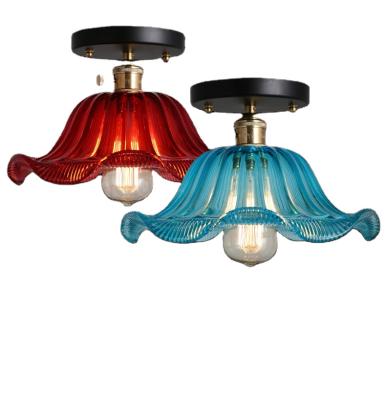 China Outdoor Mounted Kitchen 220 Volt Led Color Flower Shape Vintage Glass Ceiling Lights for sale