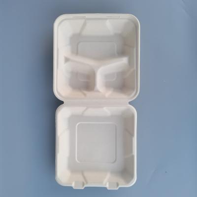 China 6 Inch Disposable Customizable Sugarcane Bagasse Burger Box Biodegradable Paper Clamshell For Food for sale