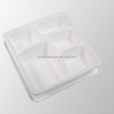 China Disposable Hot Sale Biodegradable Sugar Cane Bagasse Paper Tray For Lunch And Dinner 5 COM for sale