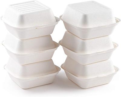 China Hot Sales Disposable Biodegradable Sugar Cane Food Container Sugarcane Bagass Pulp Hamburger Packing Box With Lid for sale