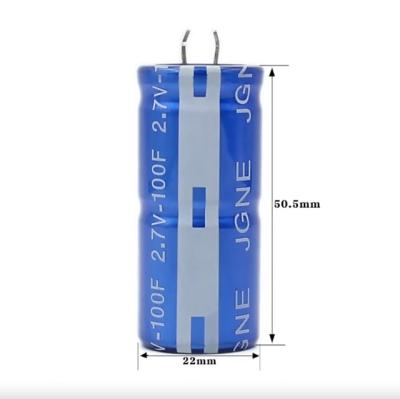 China Newest Factory Price Wholesale Size Voltage 2.7V 100F Automotive Super Capacitors 2.7V 100F 22*50.5mm for sale