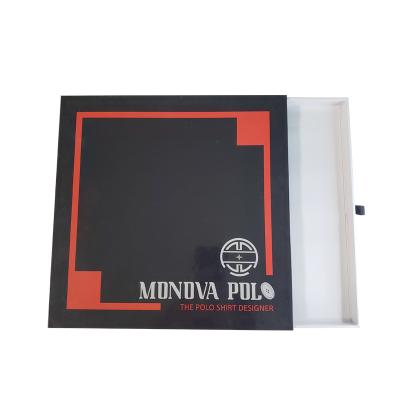 China Recyclable Black Cardboard Drawer Box With Ribbon For Custom Printing Apparel Logo Gift Box for sale