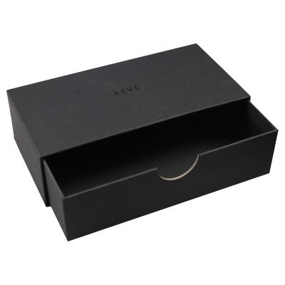 China Rectangle Cardboard Recyclable Black Drawer Box Custom Logo Sliding Gift Black Drawer Box for sale