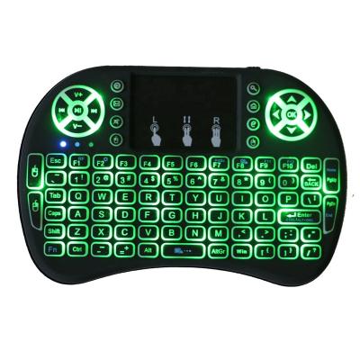 China Radio 7 i8 Mini Wireless Keyboard 2.4ghz Color Backlit 3 Color English-Russian Air Mouse with Touchpad Android TV Remote Control Box for sale