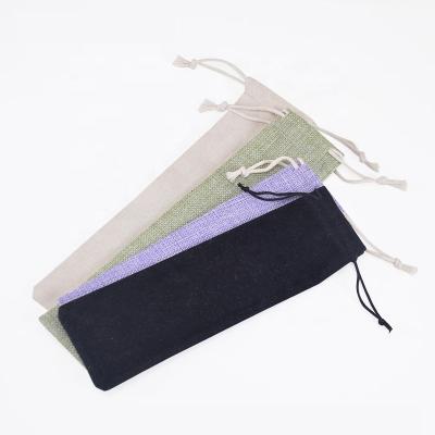 China Fashion Straw Chopsticks Tableware Straw Pen Canvas Drawstring Bags Small Picnic Tableware Storage Bag for sale