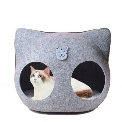 China Breathable 2023 New Design Cat Head Shape Pet Bed House Folding Use Pet Multifaceted Nest With Mat for sale