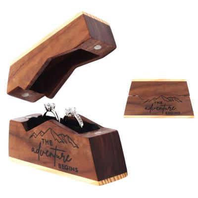 China Europe Luxury  Wooden Engagement Ring Box Engraved Vintage Solid Wood Double Ring Bearer Box For Wedding for sale