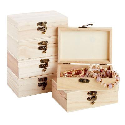 China Sustainable Wooden Cases for Crafts with Hinged Lids and Front Clasps, Gift Box for Jewelry, Crafts,Storage 6 Pack Unfinished Wooden Boxes for sale