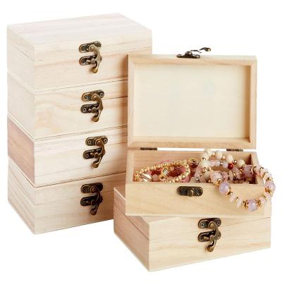 China Europe 6 Pack Unfinished Wooden Boxes for Crafts with Hinged Lids and Front Clasps,  for Jewelry, Crafts, Storage for sale