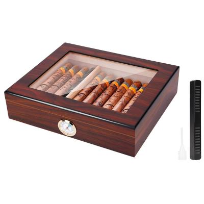 China Luxury Clear-Top Visible Storage Case for 20-30 Cigars with Humidifier Hygrometer Movable Divider Wooden Desktop Cigar Humidors Box for sale