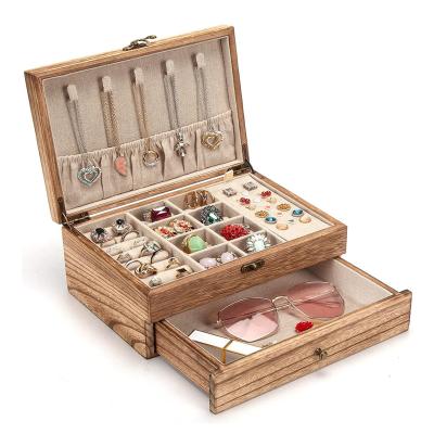 China Sustainable Jewelry Box for Women Organizer Box for Storage Earrings Rings Necklace Bracelet,Farmhouse Style Wood Jewelry Boxes & Organizers for sale