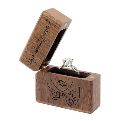 China Europe Slim Pocket Size Walnut Wooden Lighter Ring Box Engraved Engagement Wooden Ring Box for Proposal for sale