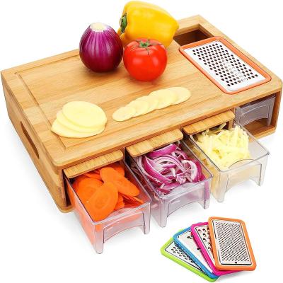 China Sustainable Large Chopping Board with with Drawers Carving Board with Trays for Food Space Saving Wooden Cutting Board With Containers for sale