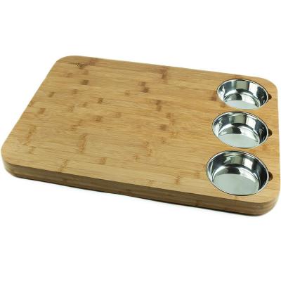 China Sustainable Butcher Block Bamboo Board for Kitchen easy chopping Extra Large Bamboo Wooden Cutting Board with Stainless Steel Bowls for sale