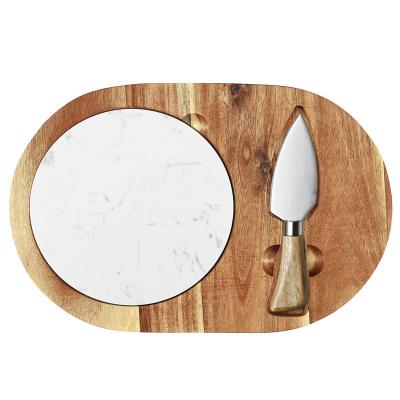 China Sustainable Wooden Cheese Board Set Charcuterie Board Platter Cheese Serving Tray Acacia Wood Cheese Serving Board with White Marble for sale