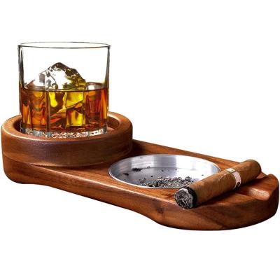 China Country Wooden Ash Tray Cigar Accessories Decor Set Gift for Home,Office or Bar Wooden Cigar Ashtray Coaster for sale