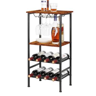 China Sustainable Wine Bottle Organizer Display with Glass Holder and Tabletop Wood Wine Table with Racks 4 Tier Wine Rack Freestanding Floor Rack for sale