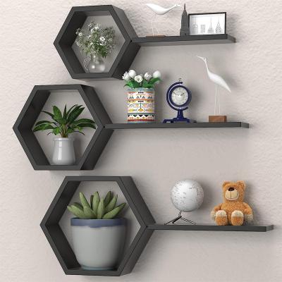 China Home.Office.Restaurant.Bar.Hotel.Wedding. Super Markets Promotion WOODWORKERART Geometric Shelf for Wall Decor Geometric Honeycomb Shelves Hexagon Floating Shelves Wall Mounted for sale