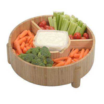 China Sustainable Four Compartments & Easy Carrying Design, Chips, Fruits, Vegetables, Dips, Nuts, Bread and more Wooden Bamboo Serving Platter for sale