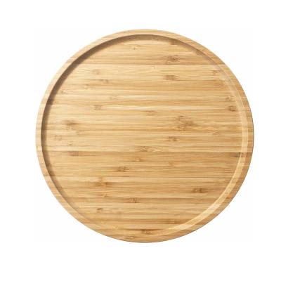 China Sustainable Easy Cleaning Fruit Bread Salad Plates Rooling Wooden Serving Tray Charcuterie Serving Board, Bamboo Serving Round Wood Tray for sale