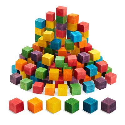 China Europe 100 Pieces Colorful Building Natural Wooden Square Blocks for Arts 6 Colors Wooden Cubes Bright Creations Blocks for Crafts for sale