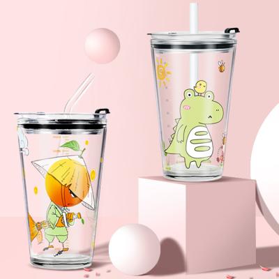 China New Airtight Round Cover Food Kitchen Desktop Glass Sugar Tea Bottles BPA Free Sealed Coffe Cup With Straw for sale