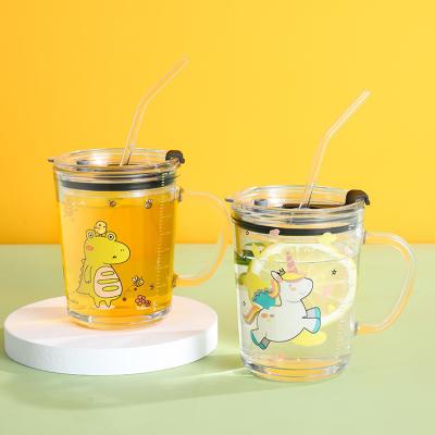 China 2021 BPA Free Printed Straw Children's Milk Juice Drink Cup Viable Wholesale Unique Design Hot Selling Glass for sale