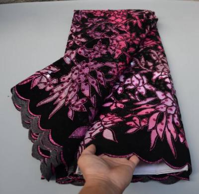 China Viable AG6414 Embroidery African Velvet Lace Fabric 2021 High Quality African Velvet Lace Fabric For Wedding for sale