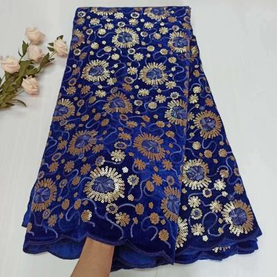 China Sustainable OK5000 African Velvet With Sequins Lace Fabric 2021 High Quality Velvet Lace Fabric for sale