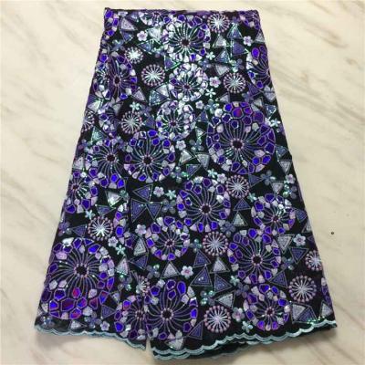 China Af1001 Sustainable African Embroidery Laser Lace Fabric With Sequins Tulle Net Lace for sale