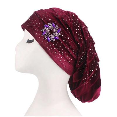 China Latest Design A644 Viable Most Popular Turbans With Beads China Factory Stoned Turbans For Women for sale